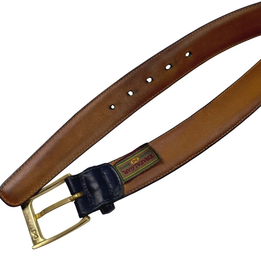VTG Trafalger‎ Cortina Belt Black Men's 44 Genuine Leather Brass Buckle USA Made